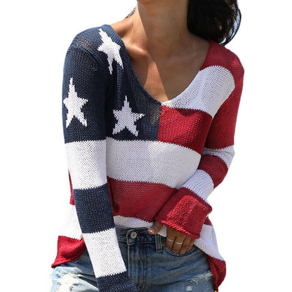 Star Stripes Thin See-through Knitted Top For Women