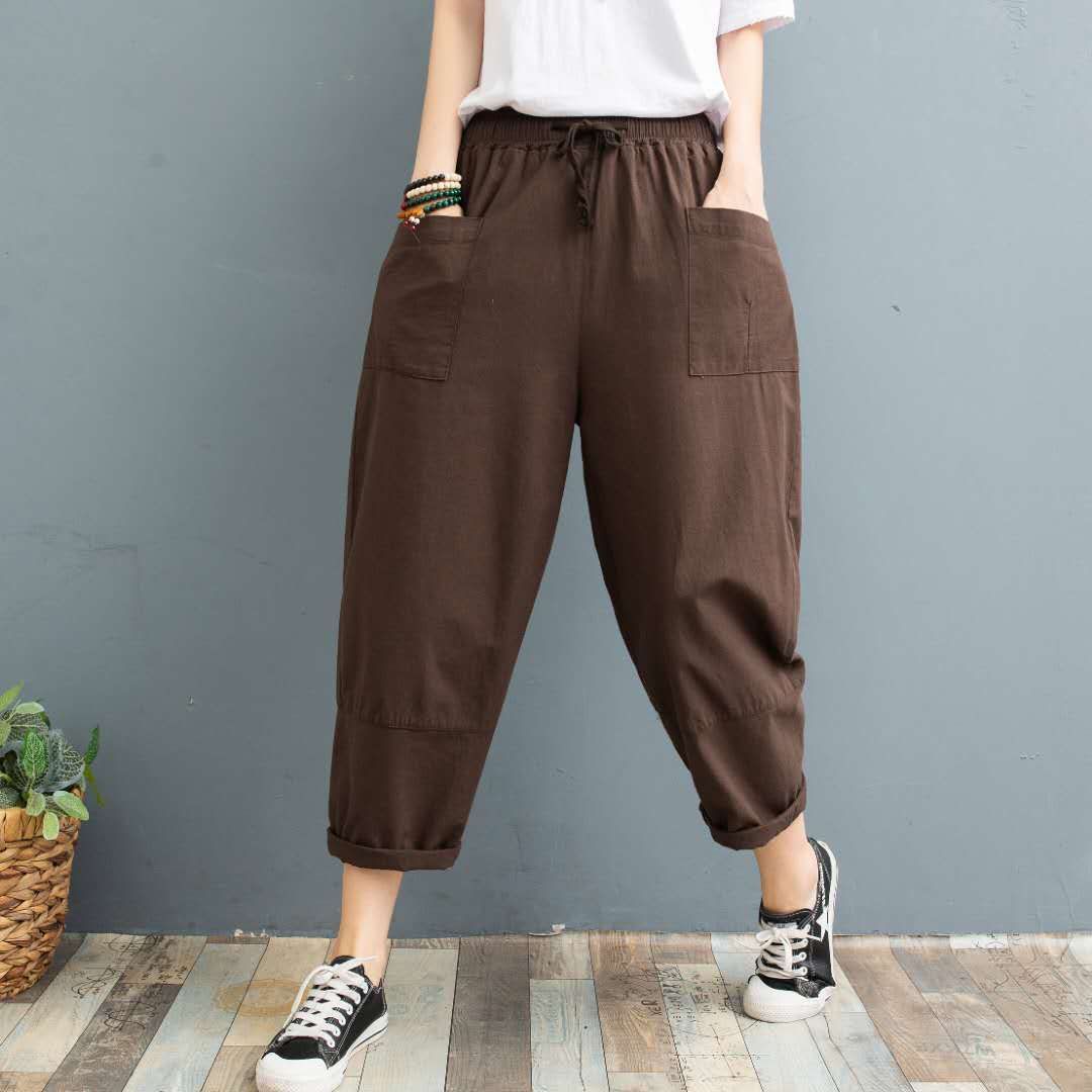 Cropped Pants Printed Plus Size Female Summer Cotton Linen Harem Pants Loose Casual Women's Pants