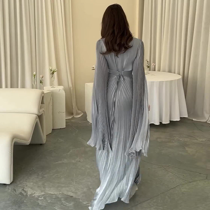 Robe de soirée longue élégante de style féerique à taille unie européenne et américaine pour femmes