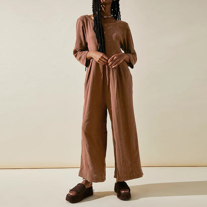 Long Sleeve One-piece Loose-fitting Wide-leg Trousers