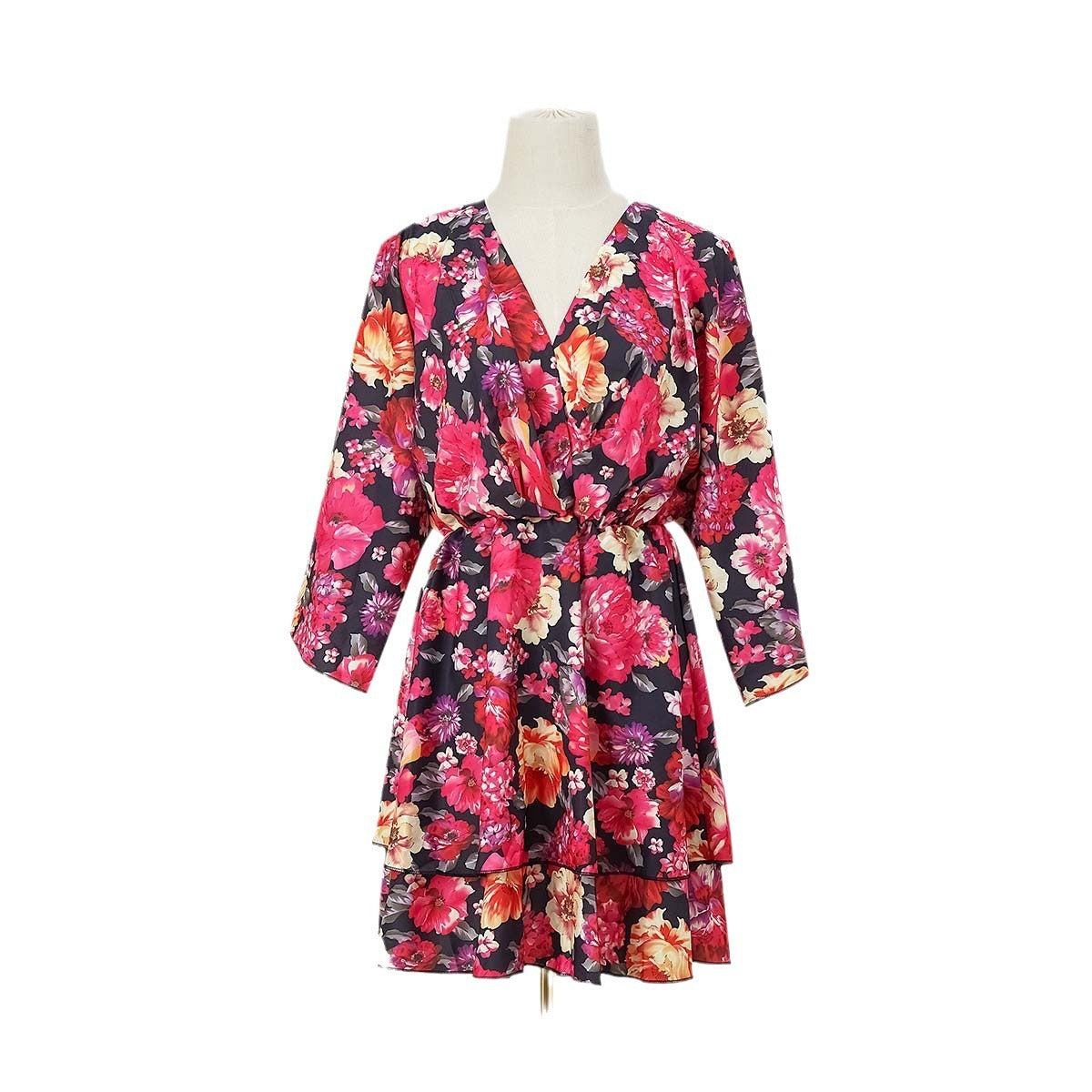 Printed V-neck Women's Clothing Dress