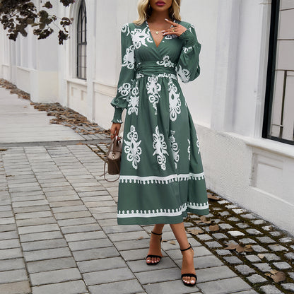 Robe à manches longues à imprimé de couleur contrastée pour femme