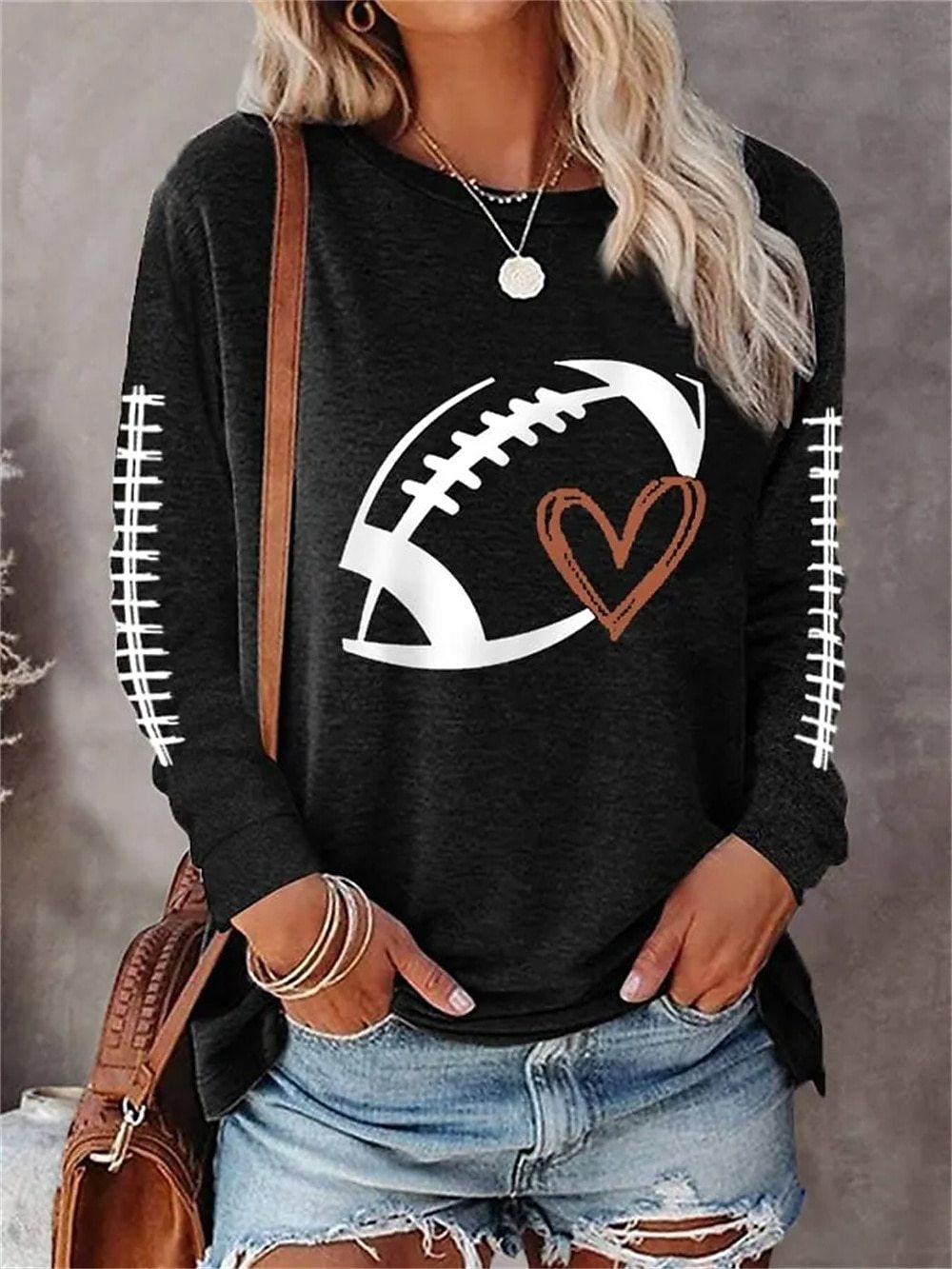 Printed Round Neck Long Sleeve Plus Size Casual Hoodie