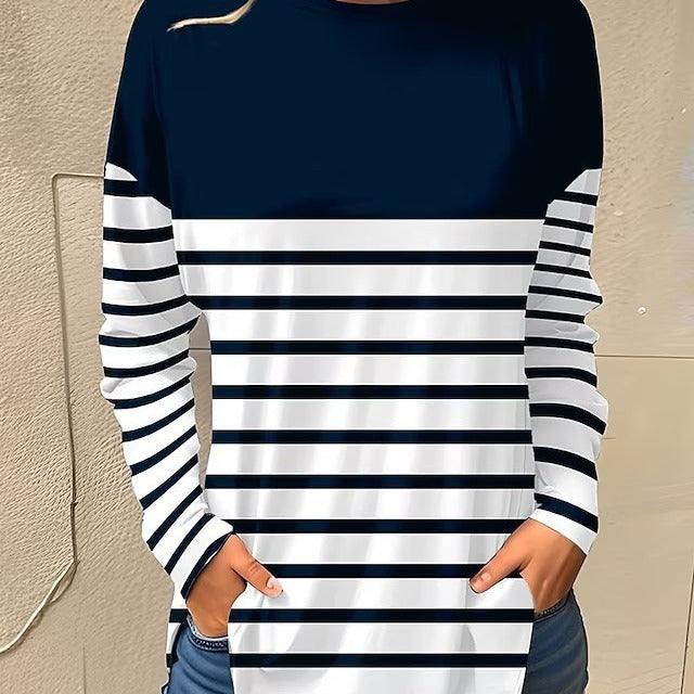 T-shirt à manches longues et col rond pour femme, style décontracté, grande taille