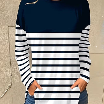 Blusa informal de manga larga con cuello redondo para mujer, de moda, talla grande