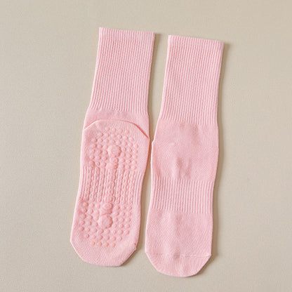 Chaussettes de yoga mi-mollet antidérapantes à semelle en silicone pour femmes