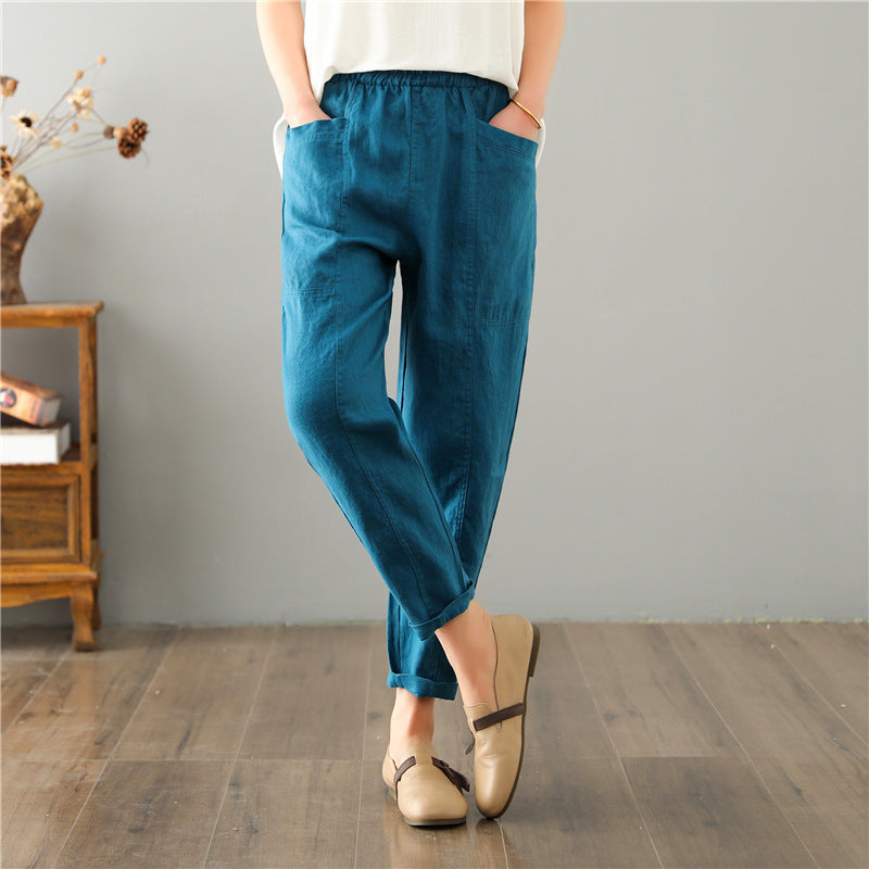 Women's Linen Leisure High Waist Loose Casual Pants