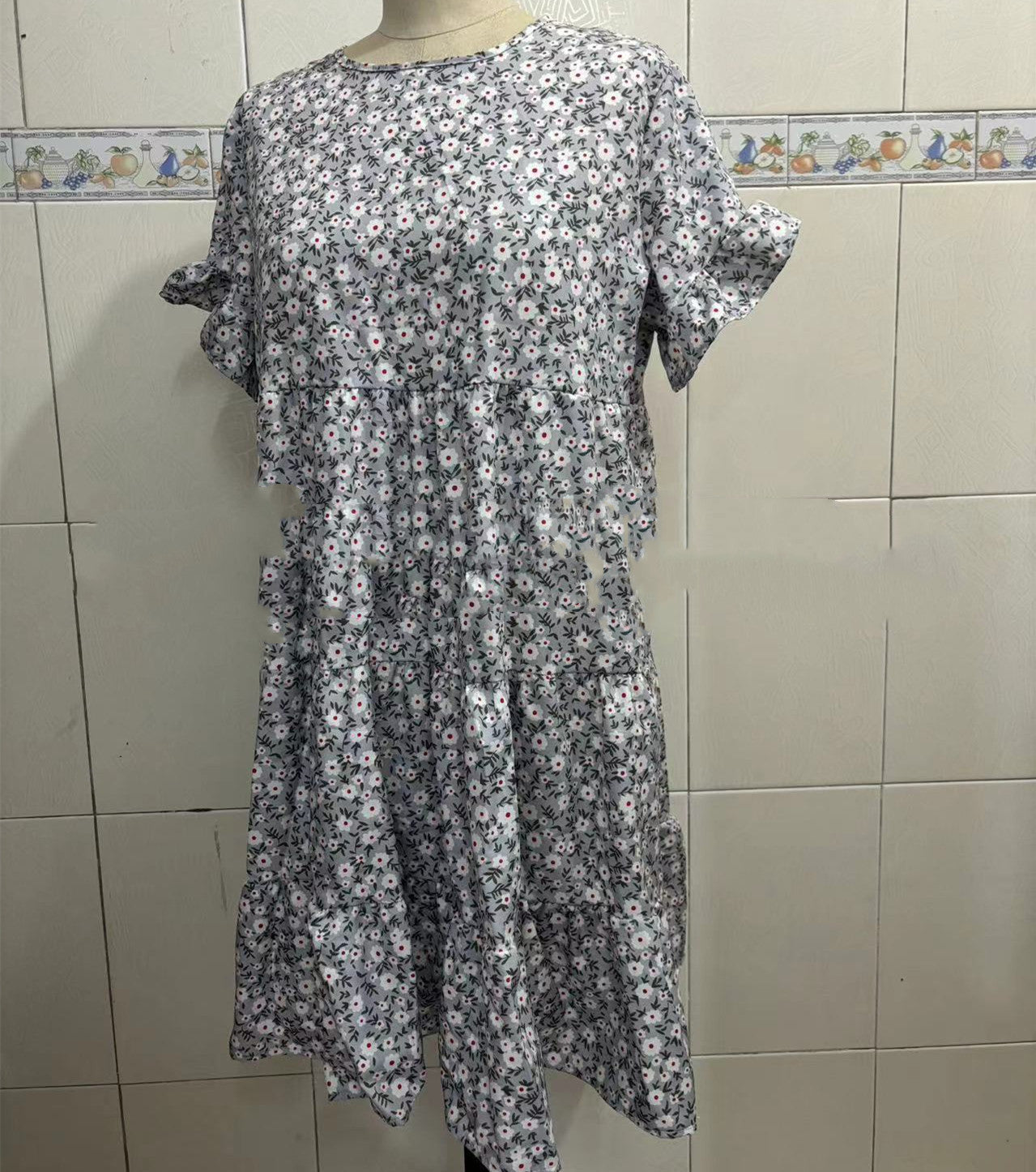 Vestido informal de verano con cuello redondo y estampado floral de leopardo para mujer