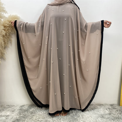 Robe musulmane ample élégante en mousseline de soie à manches chauve-souris pour le Moyen-Orient et la Turquie