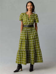 Women's Clothing Sense Cinched Slimming Retro Printing Dress