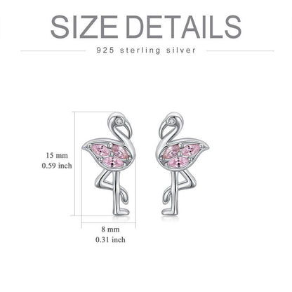 Boucles d'oreilles à tige flamant rose CZ en argent sterling plaqué or blanc