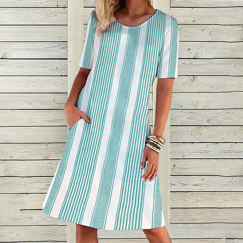 Printed Round Neck Short Sleeve Dress