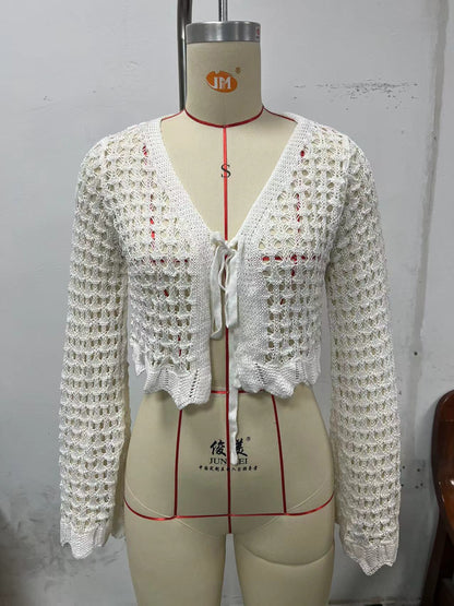 Nouveau cardigan décontracté à manches longues évasées et à col en V avec protection solaire