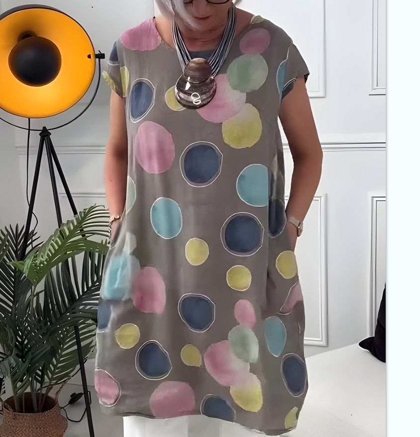 Vestido estampado con cuello redondo y holgado para mujer