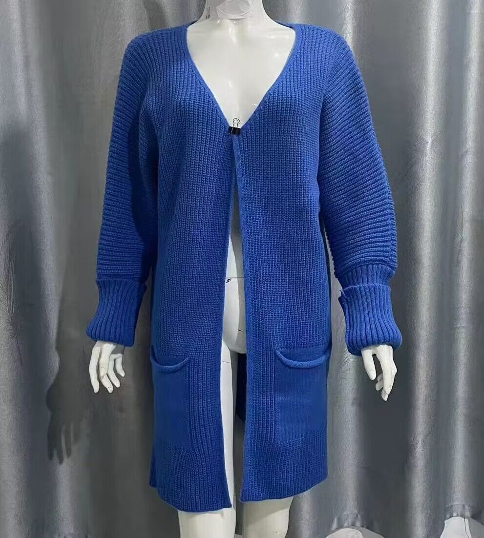 Nouveau Pull tricoté ample de couleur unie manteau mi-long