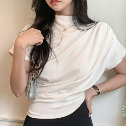 French Turtleneck Short Sleeve T-shirt Women's Short Waist-controlled Top