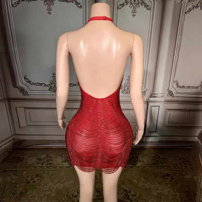 Robe rétroéclairée à diamants Red Dew pour femme