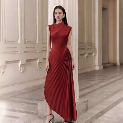 Autumn And Winter Dress Half Turtleneck Asymmetric Dress