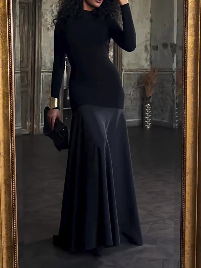 Long-sleeved Paneled Maxi Dress