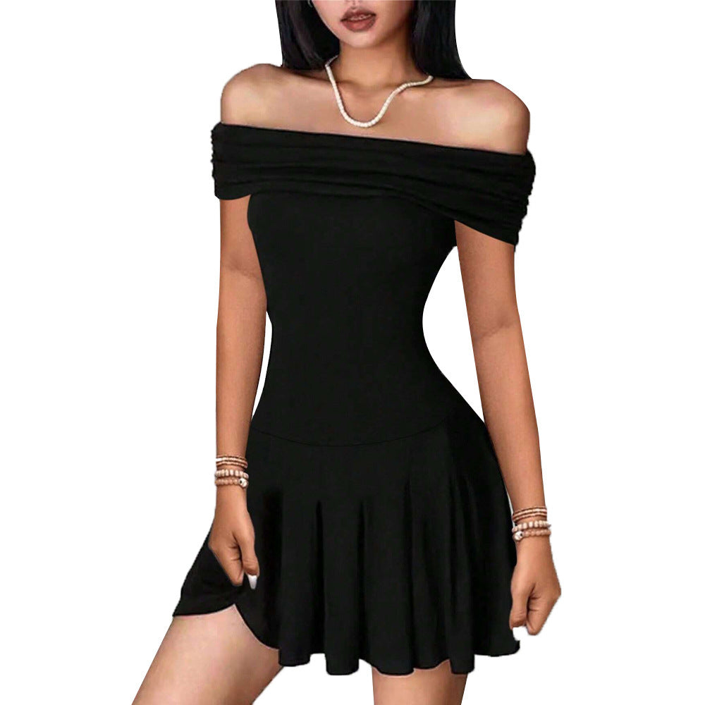 Pure Desire Style Off-shoulder Dress Off-neck High Waist Skirt