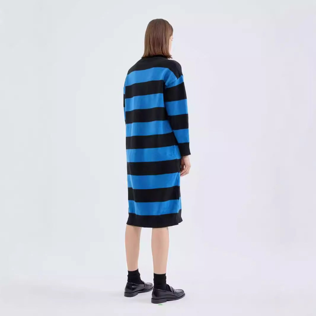 Fashion Ladies Striped Dress Sweater