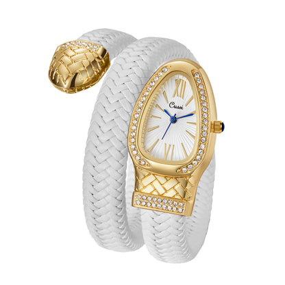 Montre à quartz tendance Snake Watch avec bracelet en cuir et diamants