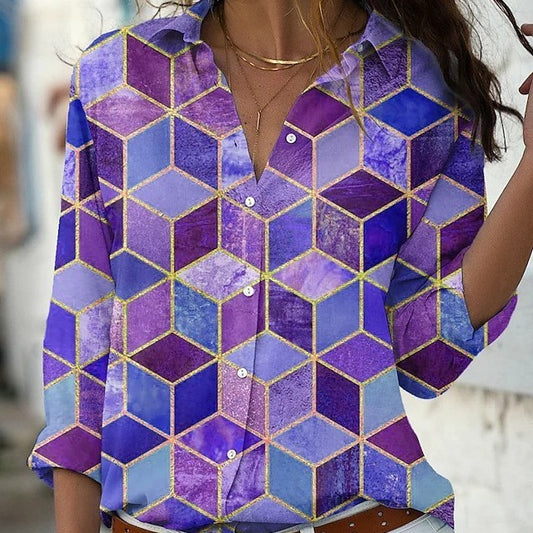 Blusa de manga larga para mujer con estampado geométrico de vacaciones y ocio impresa en 3D