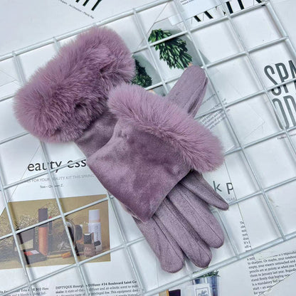 Guantes cálidos con forro polar para montar en invierno con boca de piel para mujer, guantes gruesos con batería para coche