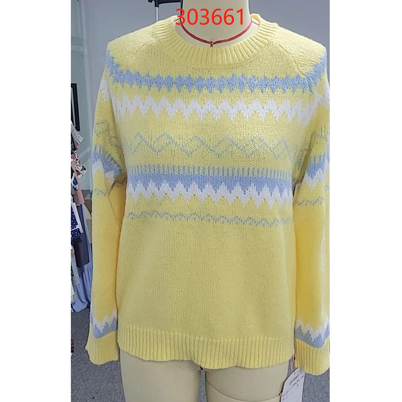 European And American Plus Size Women's Clothes Round Neck Pullover Stripe Sweater Sweater