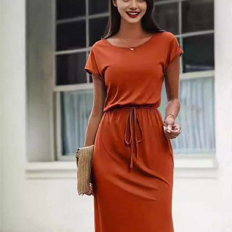 Robe de couleur unie à taille contrôlée pour femme