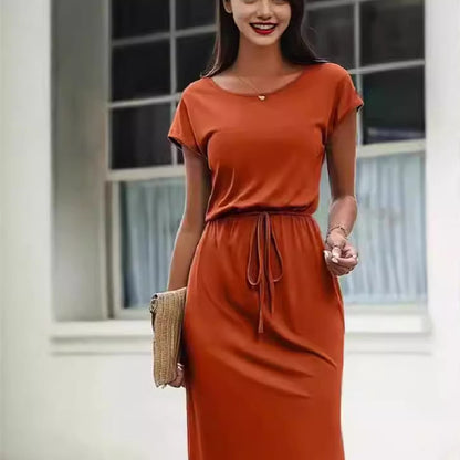 Vestido de color liso con cintura ajustada para mujer