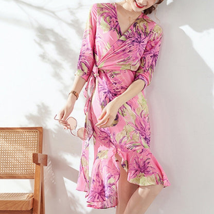 Robe florale bohème à col en V pour femmes