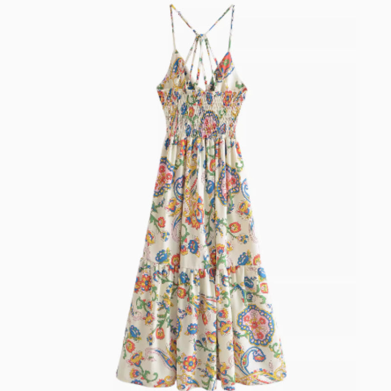 Ethnic Style Printed Back Strap Dress