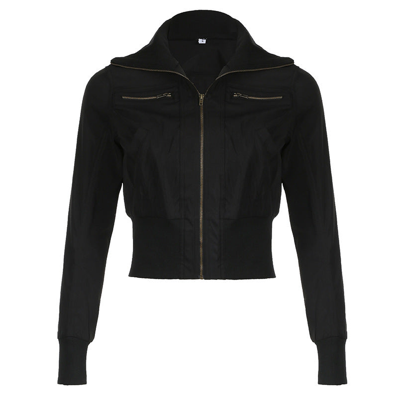 Chaqueta de moda resistente con bolsillo y cremallera y cuello alto para mujer