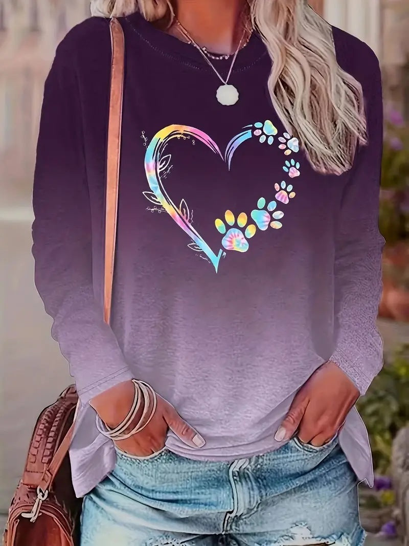 Women's New Long Sleeve 3D Printed Crew Neck Sweatshirt