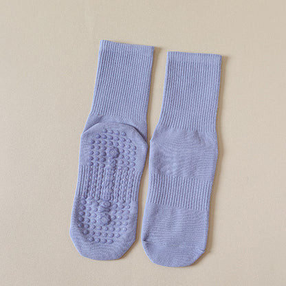 Chaussettes de yoga mi-mollet antidérapantes à semelle en silicone pour femmes