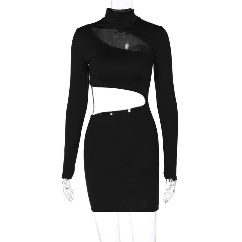 Fashion Cutout Slim Fit Turtleneck Long Sleeve Dress