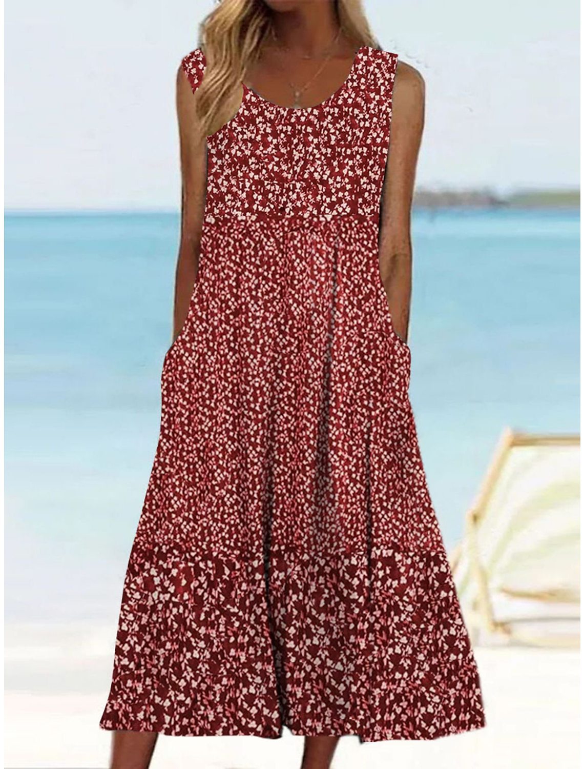 Women's 3D Floral Pattern Sleeve Mid-length Dress