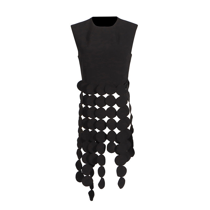 Neck Sleeveless Wafer Stitching Design Tassel High-grade Solid Color Top Vest