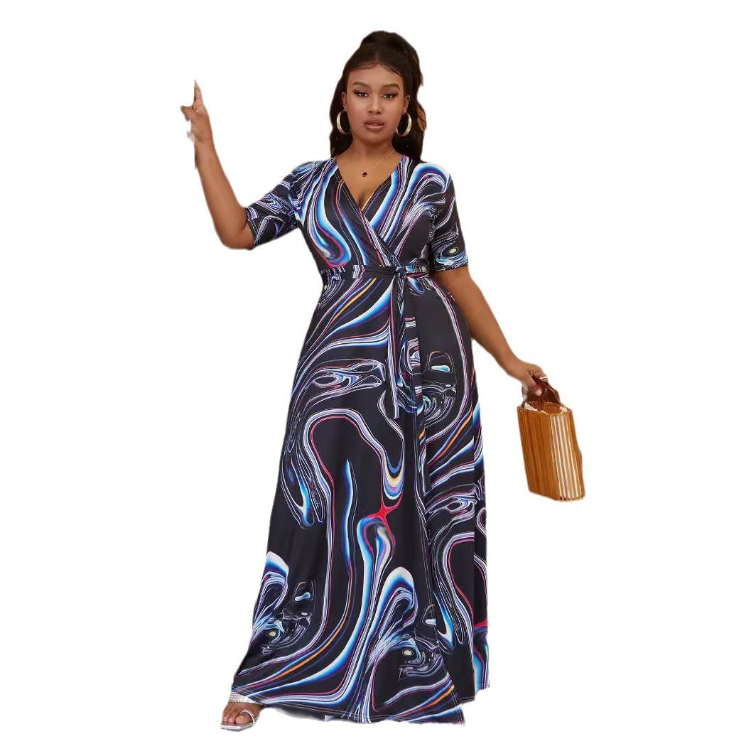 Robe trapèze décontractée à fente large style bohème tie-dye grande taille