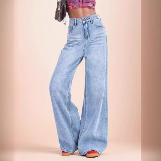 Pantalones anchos y holgados de cintura alta estilo retro para mujer