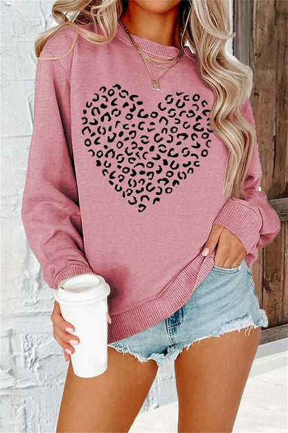 Printed Round Neck Long Sleeve Plus Size Casual Hoodie