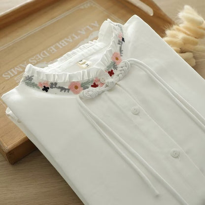 Ethnic Style Embroidered Chinese Knot Button Chinese Long Sleeve Shirt