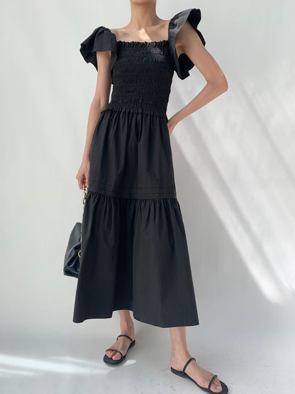 Square Collar Off-neck Dress Ruffled