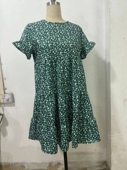 Vestido informal de verano con cuello redondo y estampado floral de leopardo para mujer