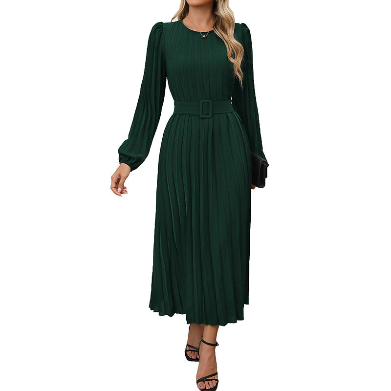 Women's Dress Long Sleeve Pleated Round Neck