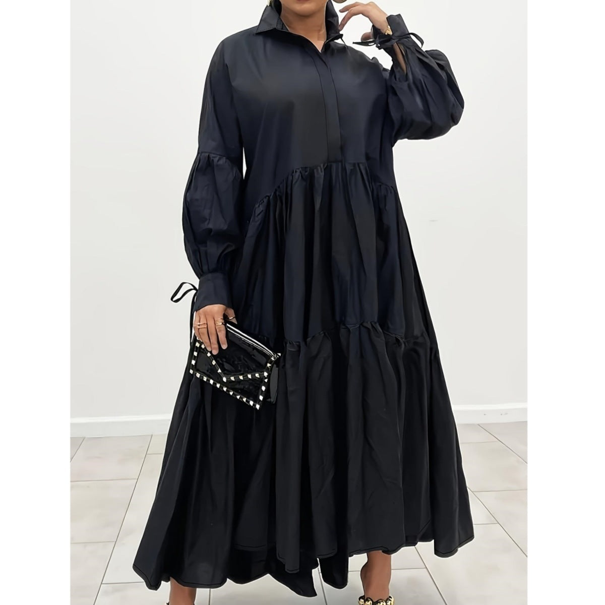 Robe ample nouée à la mode rétro pour femmes, sans ceinture