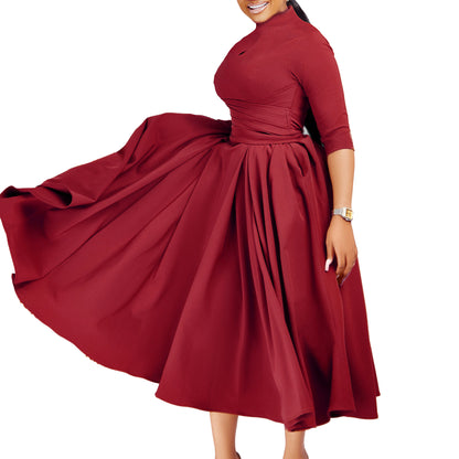 Elegant Pleated African Plus Size Large Swing Skirt Foreign Trade Dress