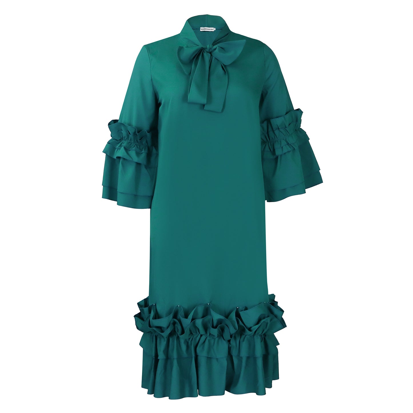 Fashion Casual Style Ruffled Flare Sleeve Plus Size Dress