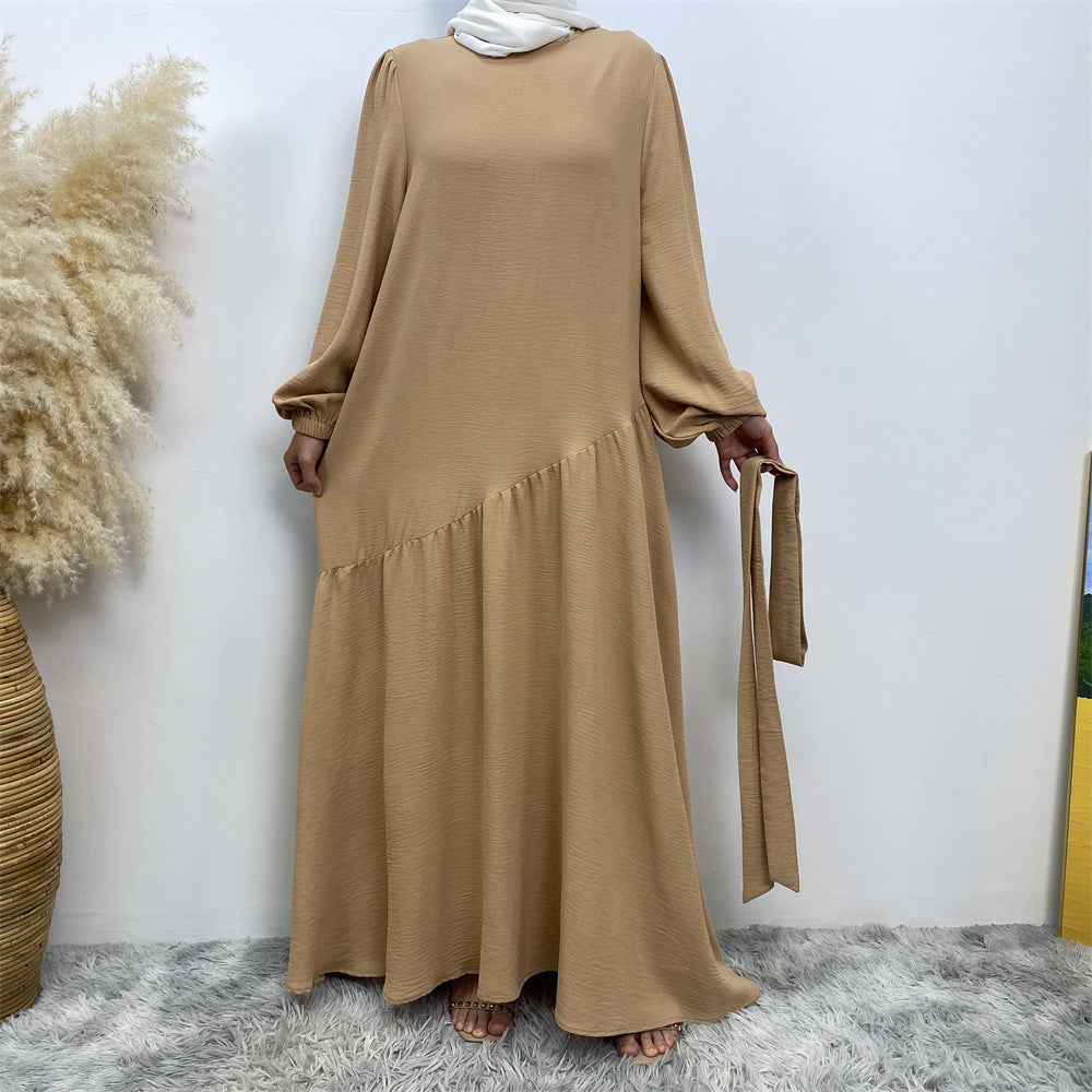 Middle East Dubai Fashion Women's Wear Solid Color Stitching Big Swing Dress